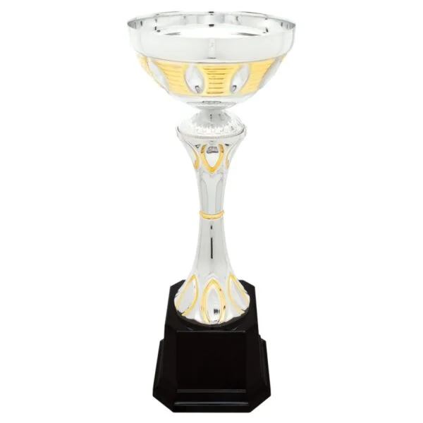 Custom 12" Silver/Gold Completed Metal Cup Trophy on Plastic Base