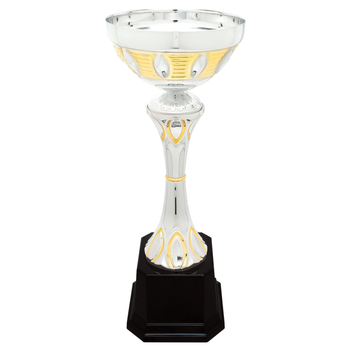 Custom 12" Silver/Gold Completed Metal Cup Trophy on Plastic Base