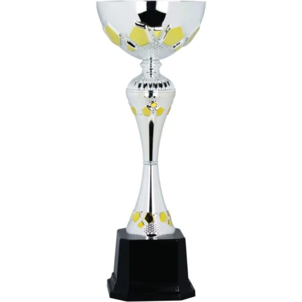 Custom 14 1/2" Silver/Gold Completed Metal Cup Trophy on Plastic Base
