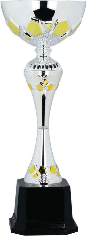Custom 14 1/2" Silver/Gold Completed Metal Cup Trophy on Plastic Base