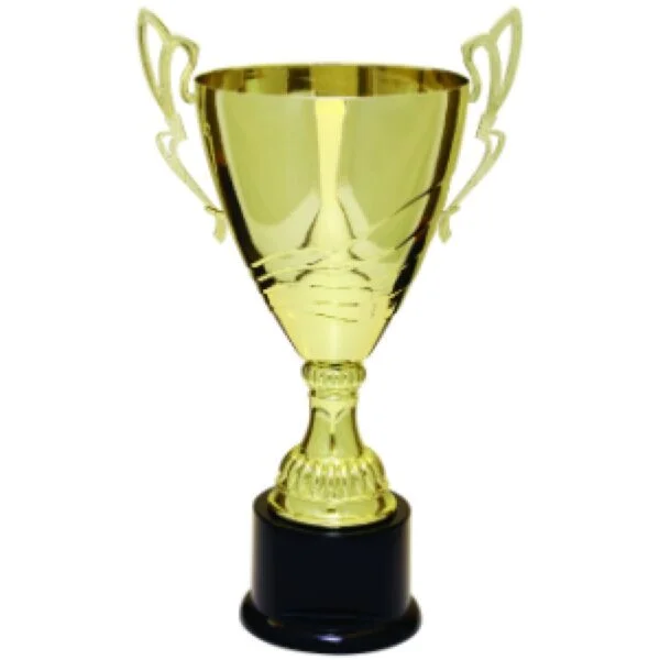 Custom 16 3/4" Gold Completed Metal Cup Trophy on Plastic Base