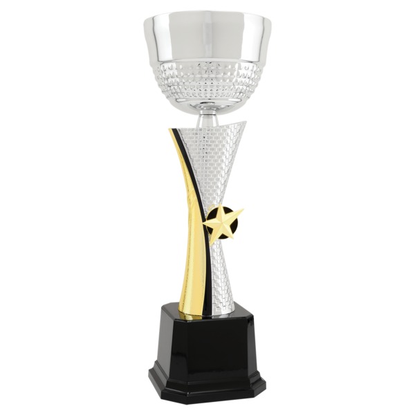 Custom 13 1/4" Silver/Gold Textured Completed Metal Cup Trophy