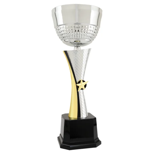 Custom 16 1/2" Silver/Gold Textured Completed Metal Cup Trophy