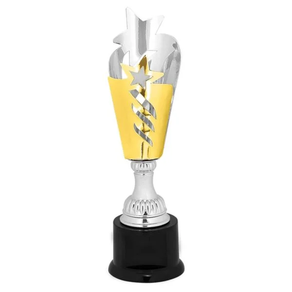 Custom 11" Silver & Gold Star Completed Metal Cup Trophy on Plastic Base