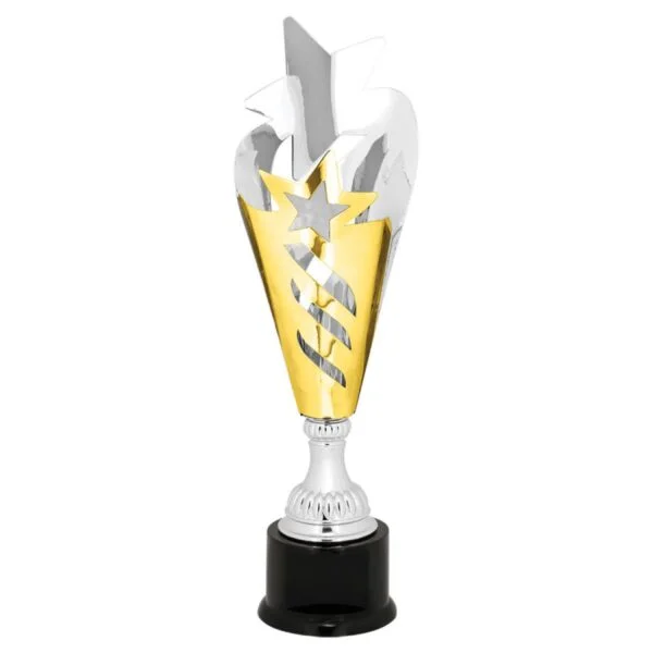 Custom 17 3/4" Silver & Gold Star Completed Metal Cup Trophy on Plastic Base