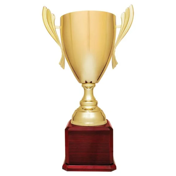 Custom Engraved 22" Gold Completed Metal Cup Trophy on Rosewood Royal Piano Base