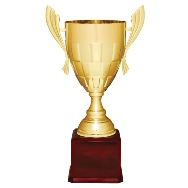 Custom Engraved 22" Gold Completed Metal Cup Trophy on Rosewood Royal Piano Base