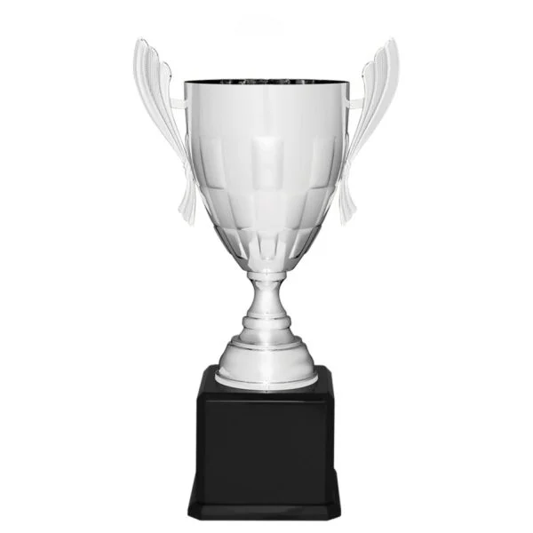 Custom Engraved 24 3/4" Silver Completed Metal Cup Trophy on Black Royal Piano Base