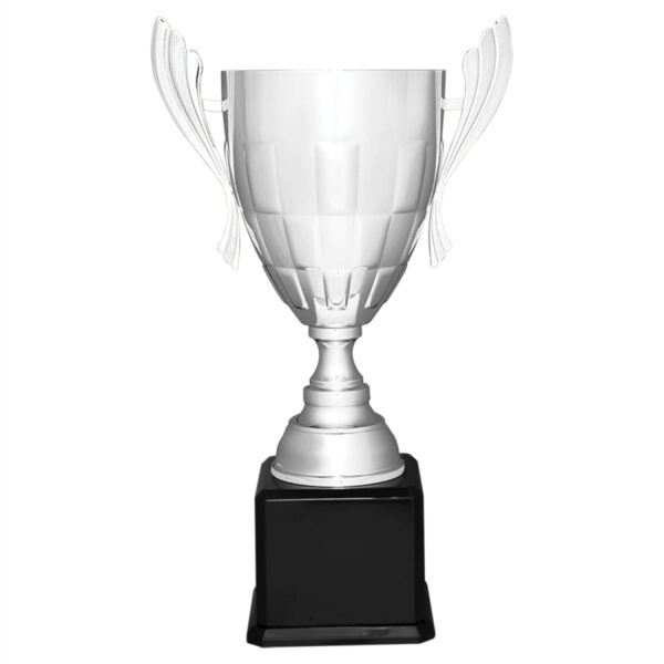 Custom Engraved 26 1/2" Silver Completed Metal Cup Trophy on Black Royal Piano Base