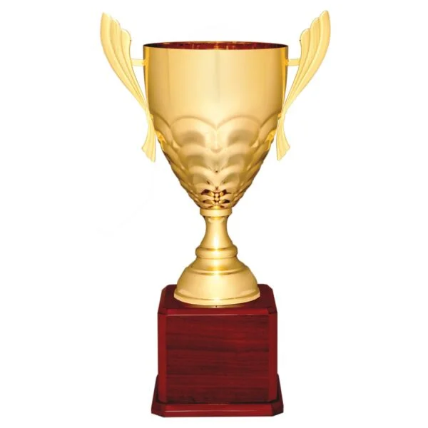 Custom Engraved 21" Gold Completed Metal Cup Trophy on Rosewood Royal Piano Base