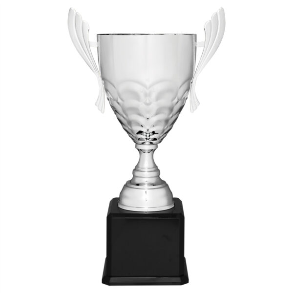 Custom Engraved 25 1/4" Silver Completed Metal Cup Trophy on Black Royal Piano Base