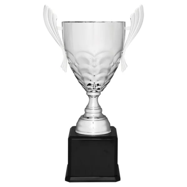 Custom Engraved 25 1/4" Silver Completed Metal Cup Trophy on Black Royal Piano Base