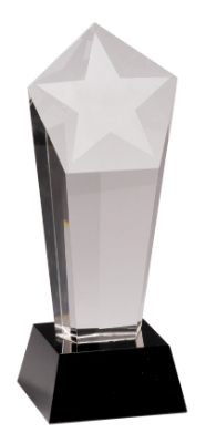 Custom Engraved 8 3/4" Crystal Frosted Star Column on Black Pedestal Base