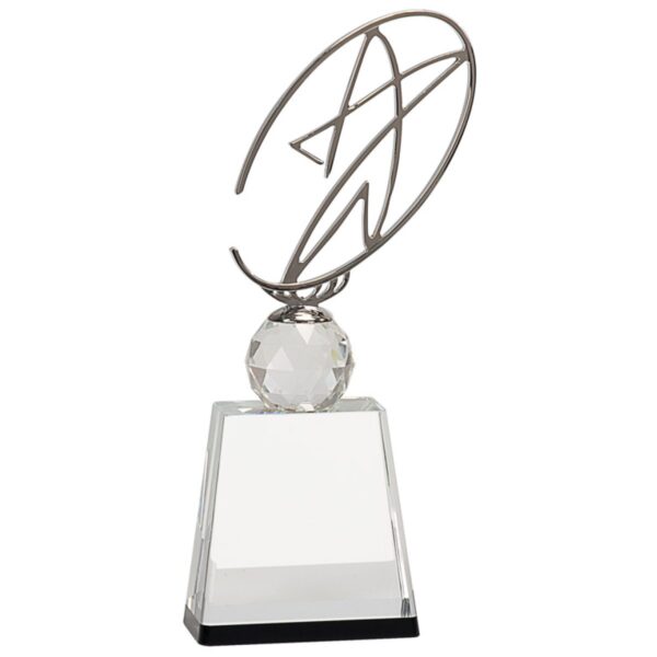 Custom Engraved 11" Clear/Black Crystal Award with Silver Metal Oval Star