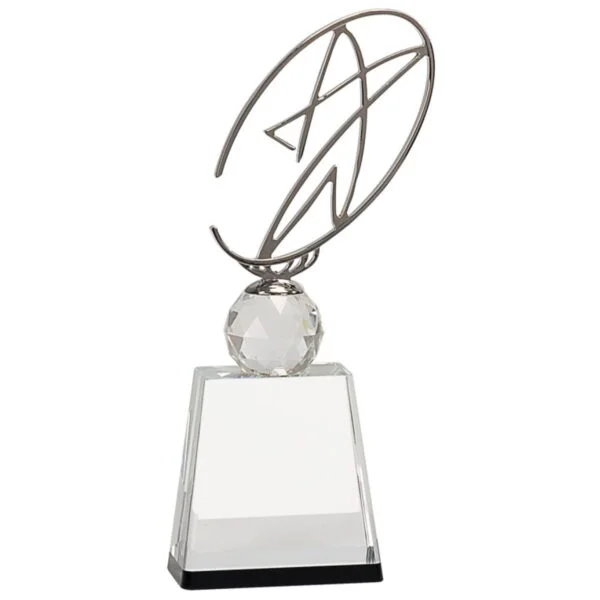 Custom Engraved 11" Clear/Black Crystal Award with Silver Metal Oval Star