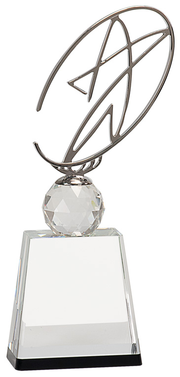 Custom Engraved 11" Clear/Black Crystal Award with Silver Metal Oval Star
