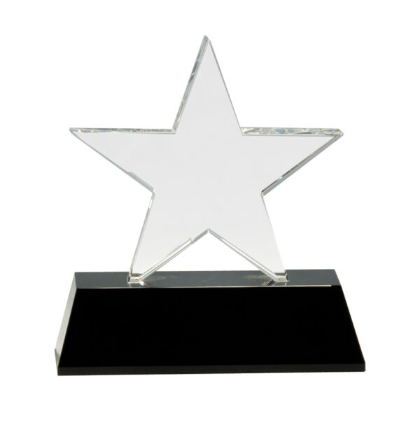 Custom Engraved 6 3/4" Clear Crystal Star on Black Pedestal Base