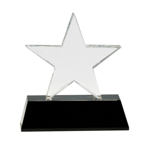 Custom Engraved 6 3/4" Clear Crystal Star on Black Pedestal Base