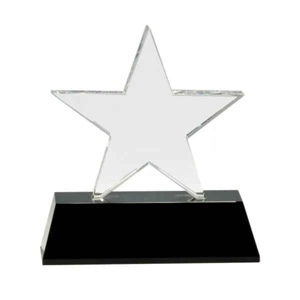 Custom Engraved 6 3/4" Clear Crystal Star on Black Pedestal Base