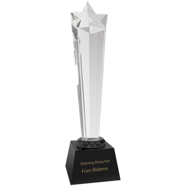 Custom Engraved 11 3/4" Crystal Rising Star with Black Base