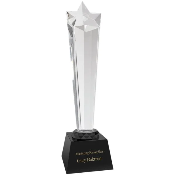 Custom Engraved 11 3/4" Crystal Rising Star with Black Base