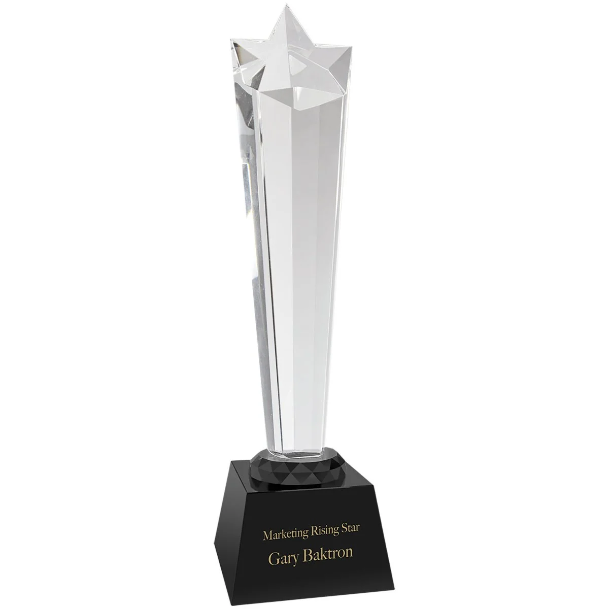 Custom Engraved 11 3/4" Crystal Rising Star with Black Base