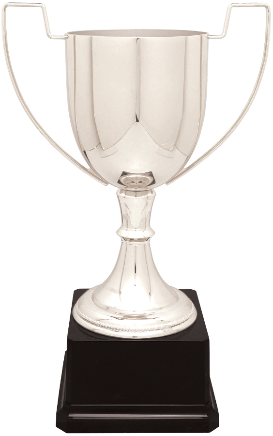 Custom 11 3/4" Silver Completed Zinc Cup Trophy on Plastic Base