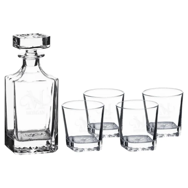Personalized 750 mL Square Glass Decanter Set with Four 11 oz. Rocks Glasses