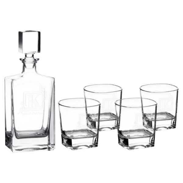 Personalized 810 mL Rectangle Glass Decanter Set with Four 8 oz. Rocks Glasses