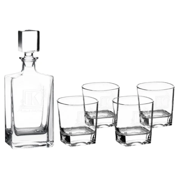 Personalized 810 mL Rectangle Glass Decanter Set with Four 8 oz. Rocks Glasses