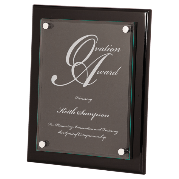 Custom Engraved 10 1/2" x 13" Black Piano Floating Glass Plaque