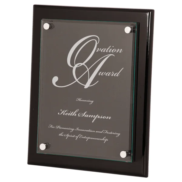 Custom Engraved 10 1/2" x 13" Black Piano Floating Glass Plaque