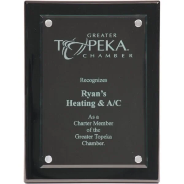 Custom Engraved 9" x 12" Black Piano Floating Glass Plaque