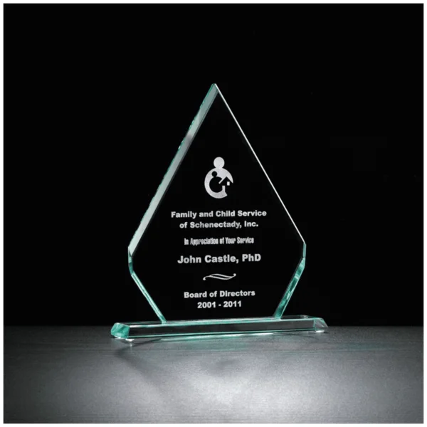 Custom Engraved 6" x 7 1/2" Diamond Glass Award
