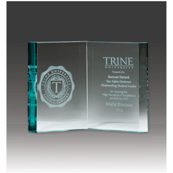 Custom Engraved 7 7/8" x 5 7/8" Jade Glass Book Award