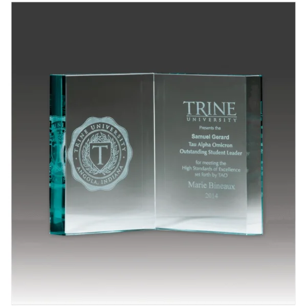 Custom Engraved 7 7/8" x 5 7/8" Jade Glass Book Award