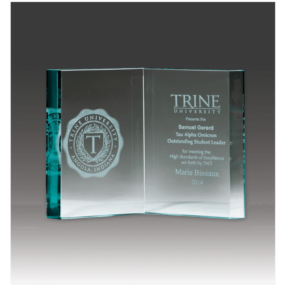 Custom Engraved 7 7/8" x 5 7/8" Jade Glass Book Award