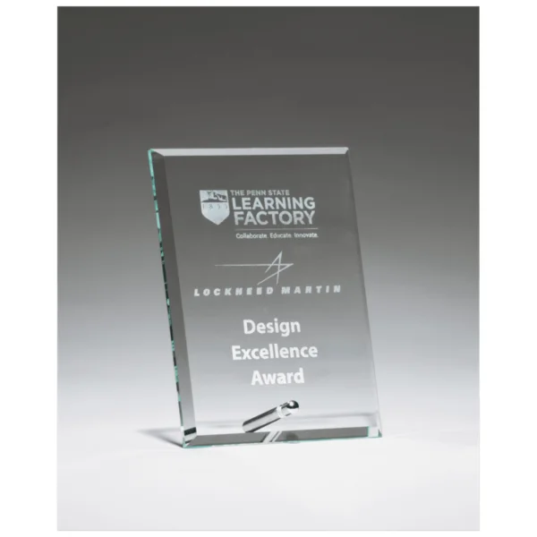 Custom Engraved 5" x 7" Clear Glass Award with Silver Plated Easel Post
