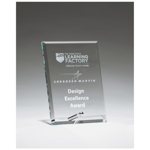 Custom Engraved 6" x 8" Clear Glass Award with Silver Plated Easel Post