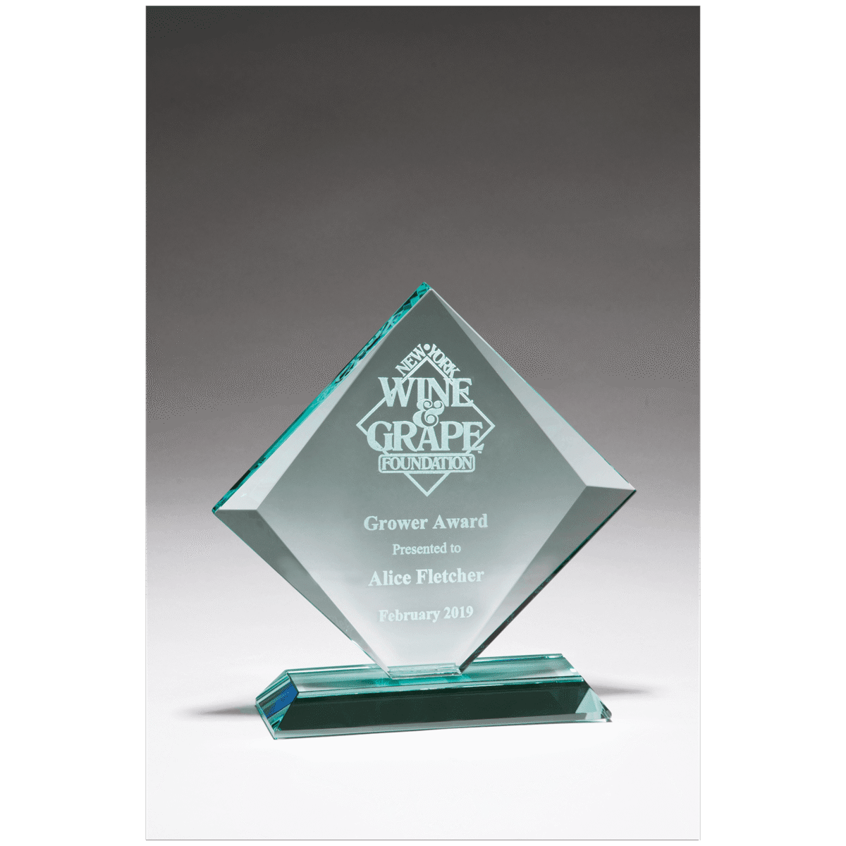 Custom Engraved 8" x 8" Diamond Glass Award