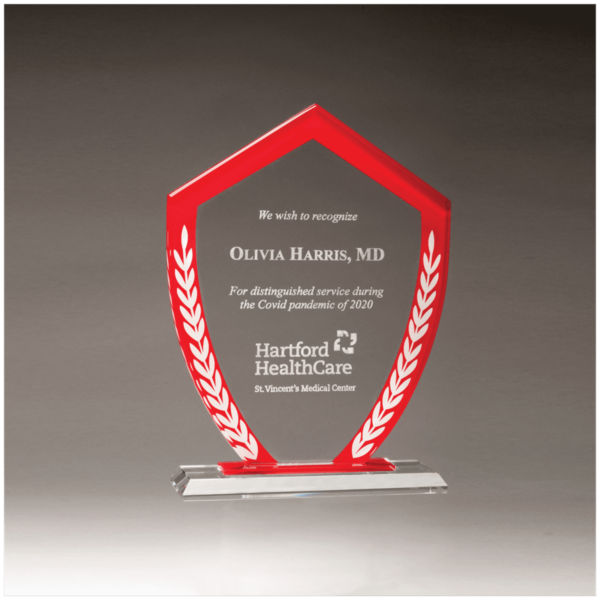 Custom Engraved 5 7/8" x 8 1/8" Shield Shaped Glass Award