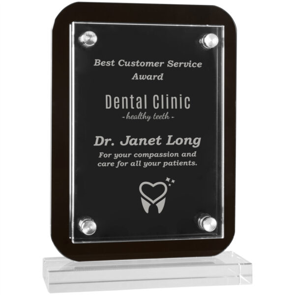 Custom Engraved 5 1/2" x 7 3/4" Black Floating Glass Standup Plaque