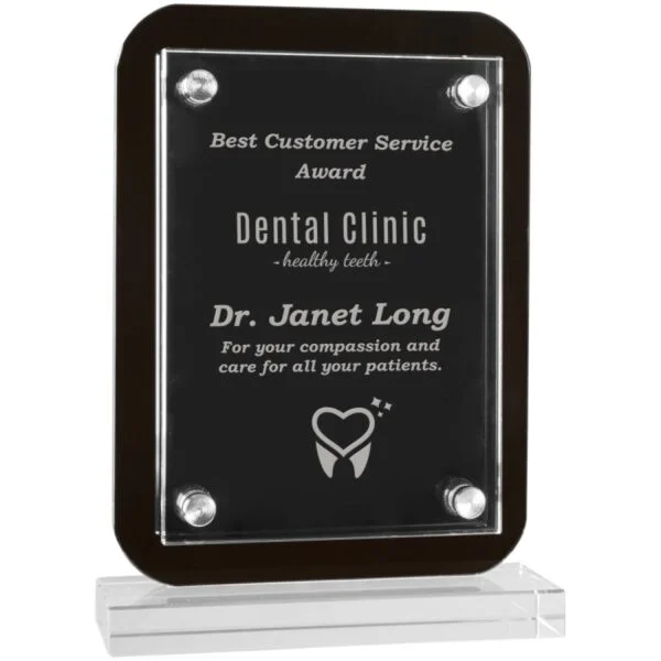 Custom Engraved 5 1/2" x 7 3/4" Black Floating Glass Standup Plaque