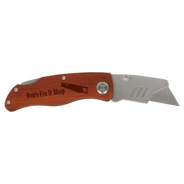 Custom Engraved 4" Wood Handle Utility Knife