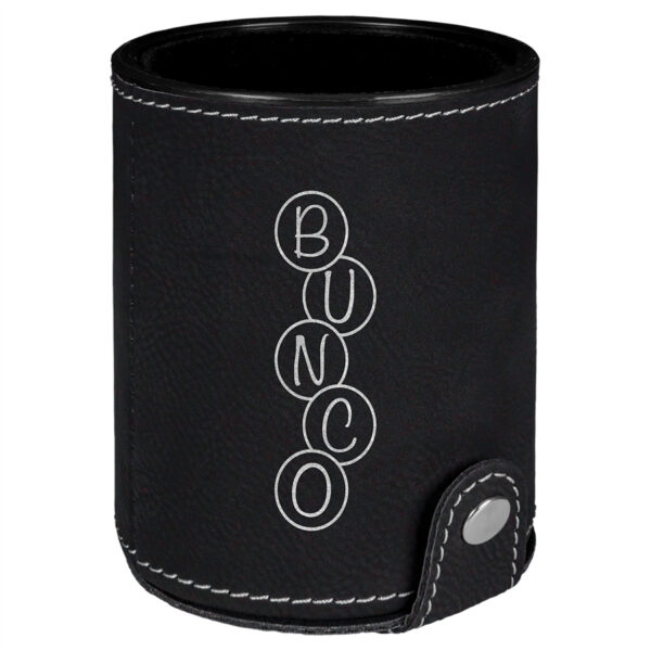Custom Black/Silver Leatherette Dice Cup with 5 Dice