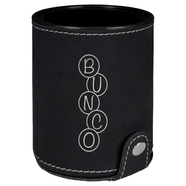 Custom Black/Silver Leatherette Dice Cup with 5 Dice