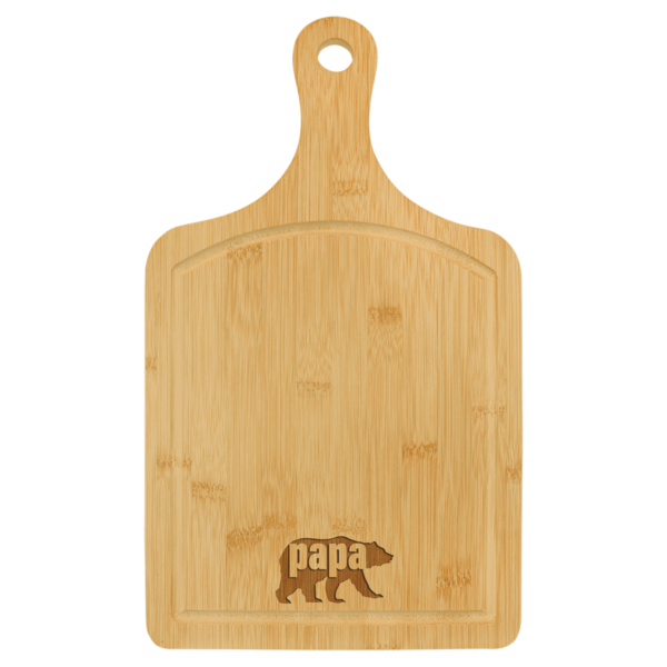 Personalized 15 1/2" x 9" Bamboo Cutting Board Paddle Shape with Drip Ring