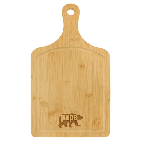 Personalized 15 1/2" x 9" Bamboo Cutting Board Paddle Shape with Drip Ring