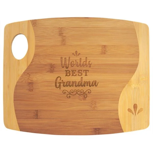 Personalized 13 3/4" x 11" x 5/16" Bamboo Two Tone Cutting Board with Handle