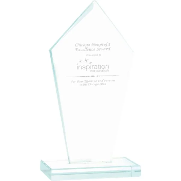 Custom Engraved 6 3/4" Diamond Jade Glass Award